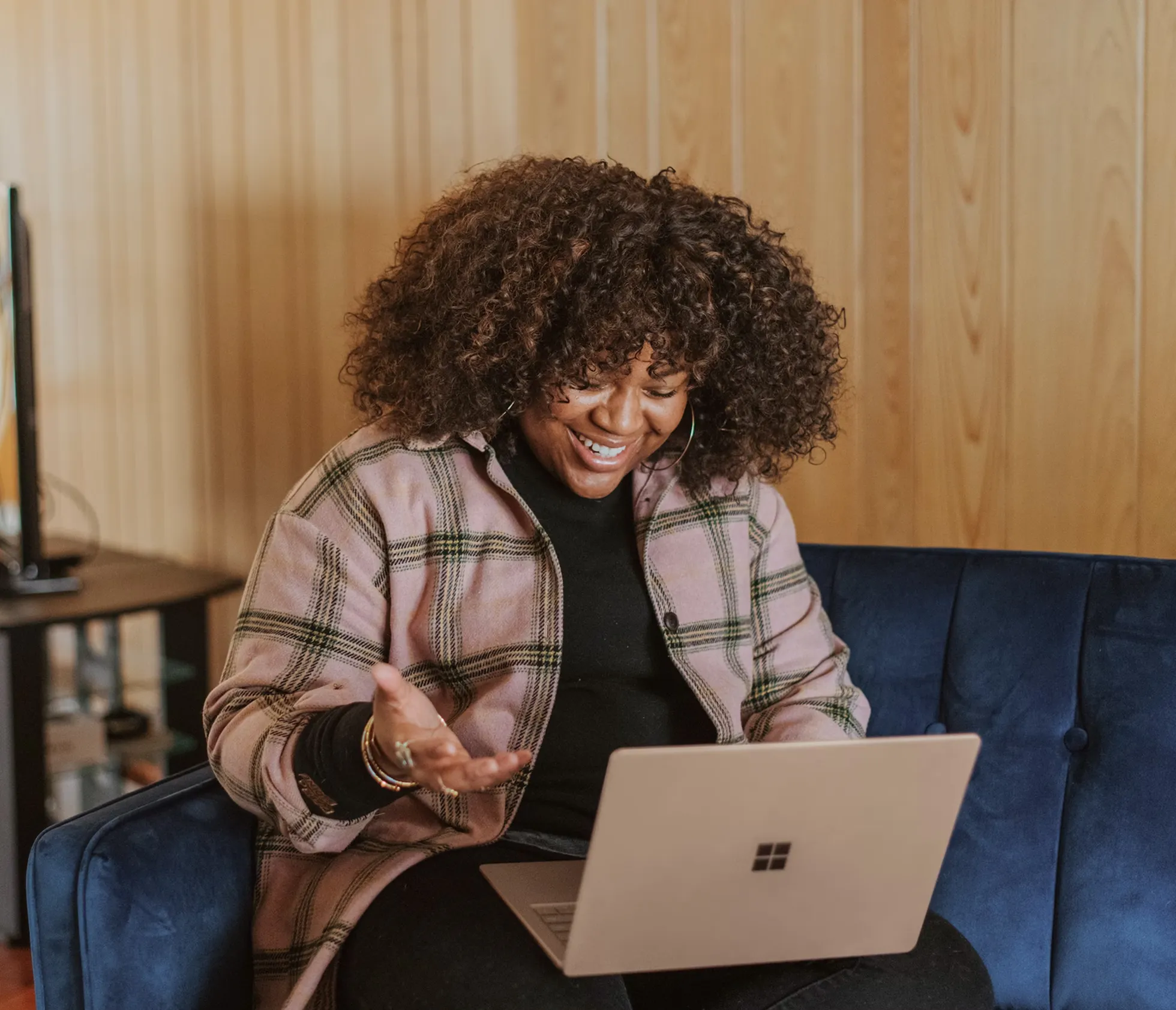 Happy teammate on a video call