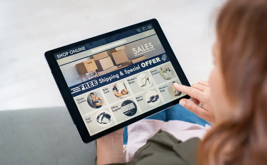 Mujer haciendo compras online con tableta digital